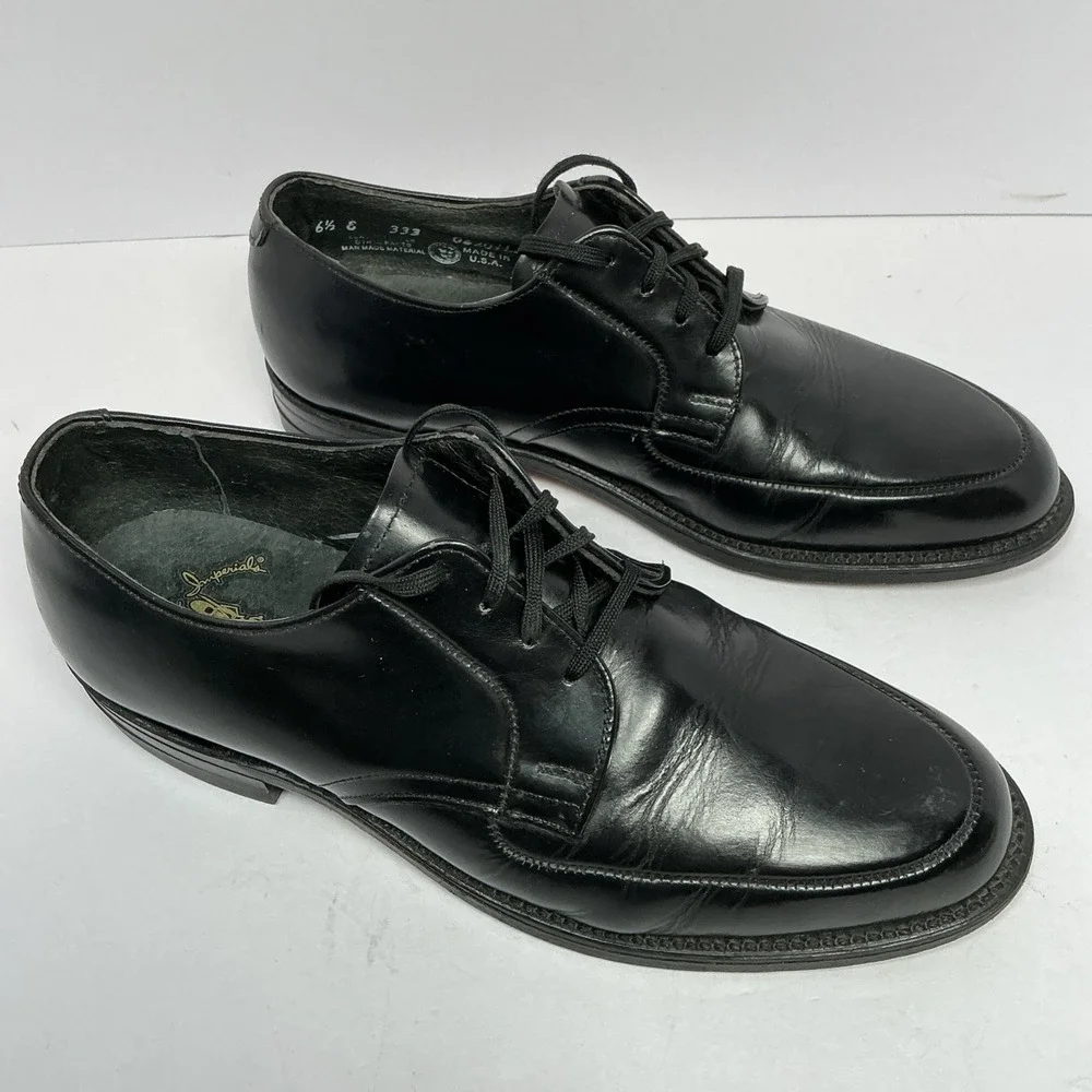 Executive Imperial Black Mens‎ US 6.5E Leather USA Apron Toe Derby Shoes 06201L3